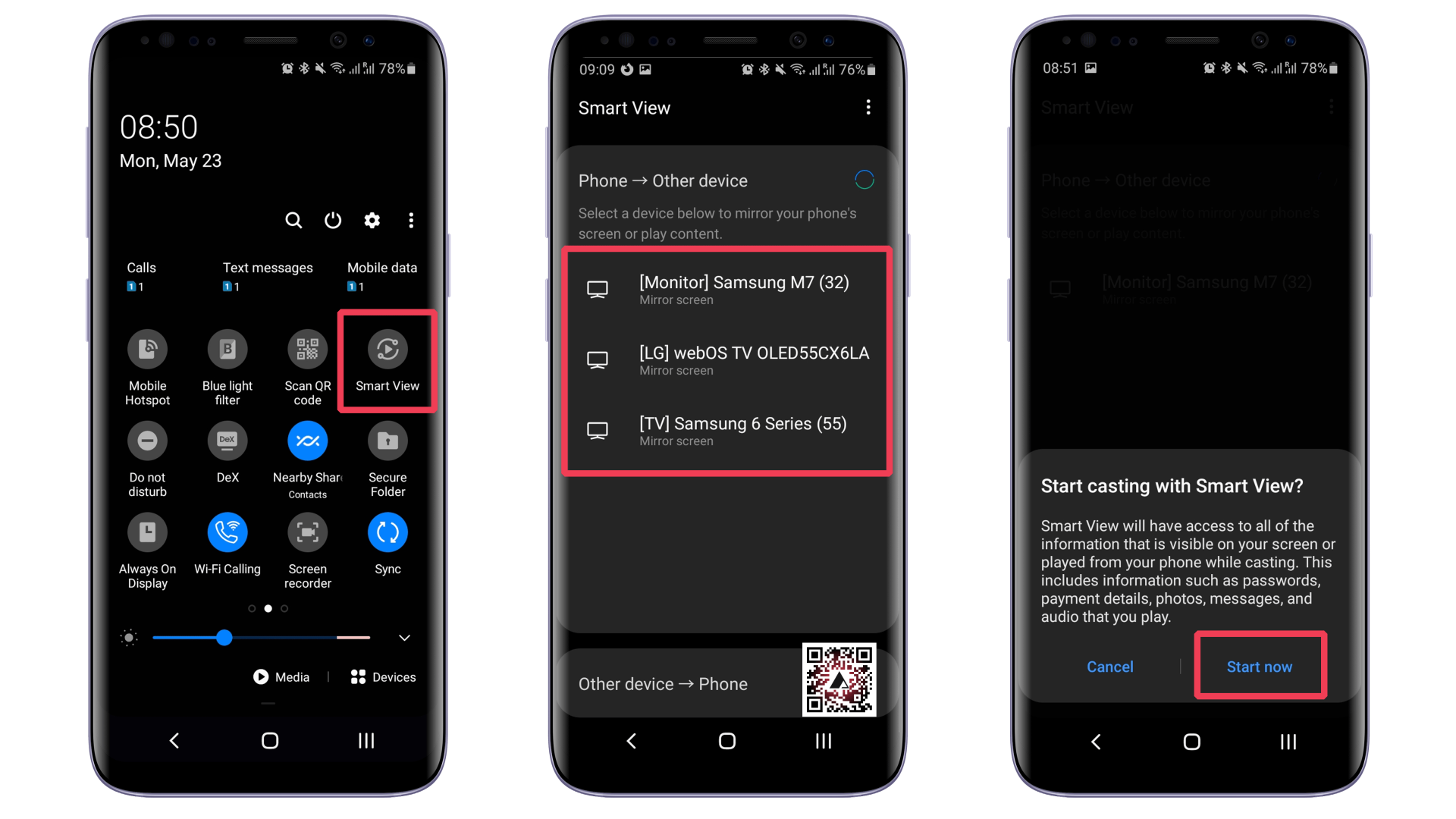 Samsung Smart view pentru conectare telefon samsung la tv